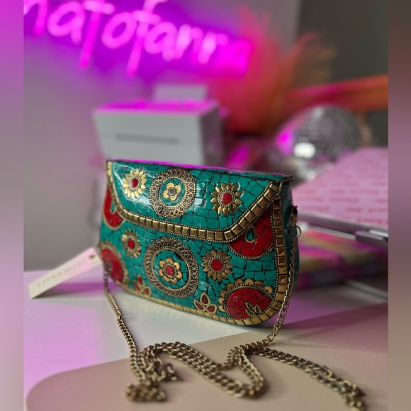 ANTIK KRAFT Metal Clay Clutch Shoulder Crossbody Bag 😍 ~NWT - Picture 8 of 13